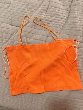 Zara Neon Orange Ribbed Spaghetti Strap Top